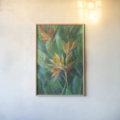 Bird of Paradise II Crop by Danhui Nai. shown as a paper print in a natural frame. Available as a archival giclee rolled canvas, fine art paper, or poster print. SKU 54062h.
