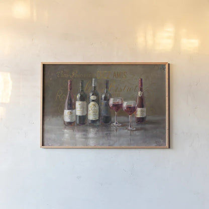 Bistro Reds by Danhui Nai. shown as a paper print in a natural frame. Available as a archival giclee rolled canvas, fine art paper, or poster print. SKU 25629i.