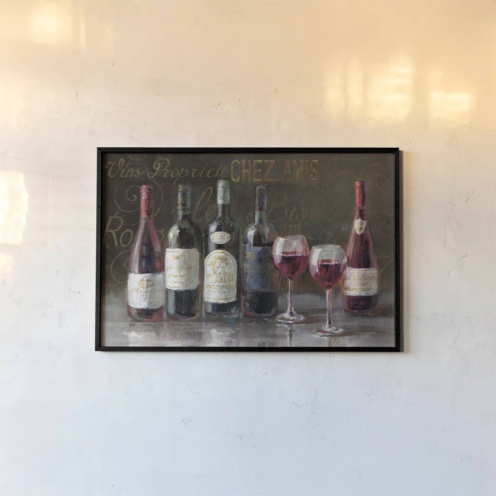 Bistro Reds v.2 Crop by Danhui Nai. shown as a paper print in a black flame. Available as a archival giclee rolled canvas, fine art paper, or poster print. SKU 22239i.