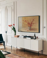 Bittersweet by Danhui Nai. shown as a framed stretched canvas in a living room above a console. Available as a archival giclee rolled canvas, fine art paper, or poster print. SKU 5607i.