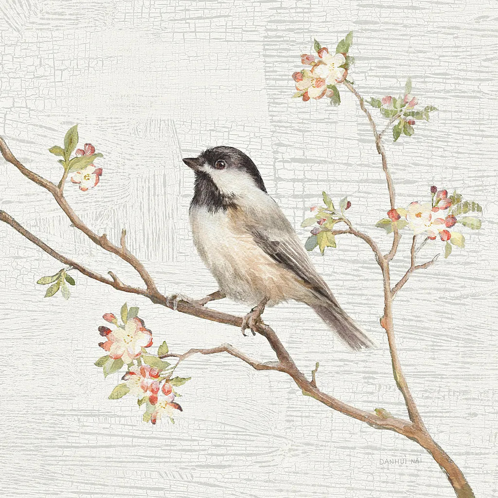 Black Capped Chickadee Vintage by Danhui Nai. SKU 28598a. Archival Giclee Fine art print for wall decor.