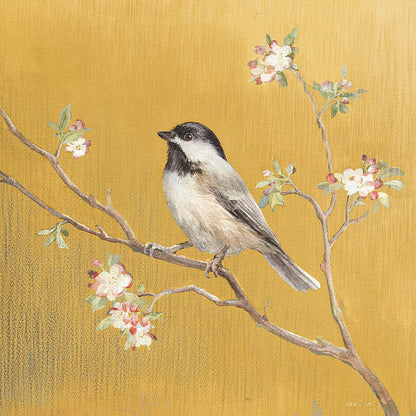 Black Capped Chickadee on Gold by Danhui Nai. SKU 24626a. Archival Giclee Fine art print for wall decor.