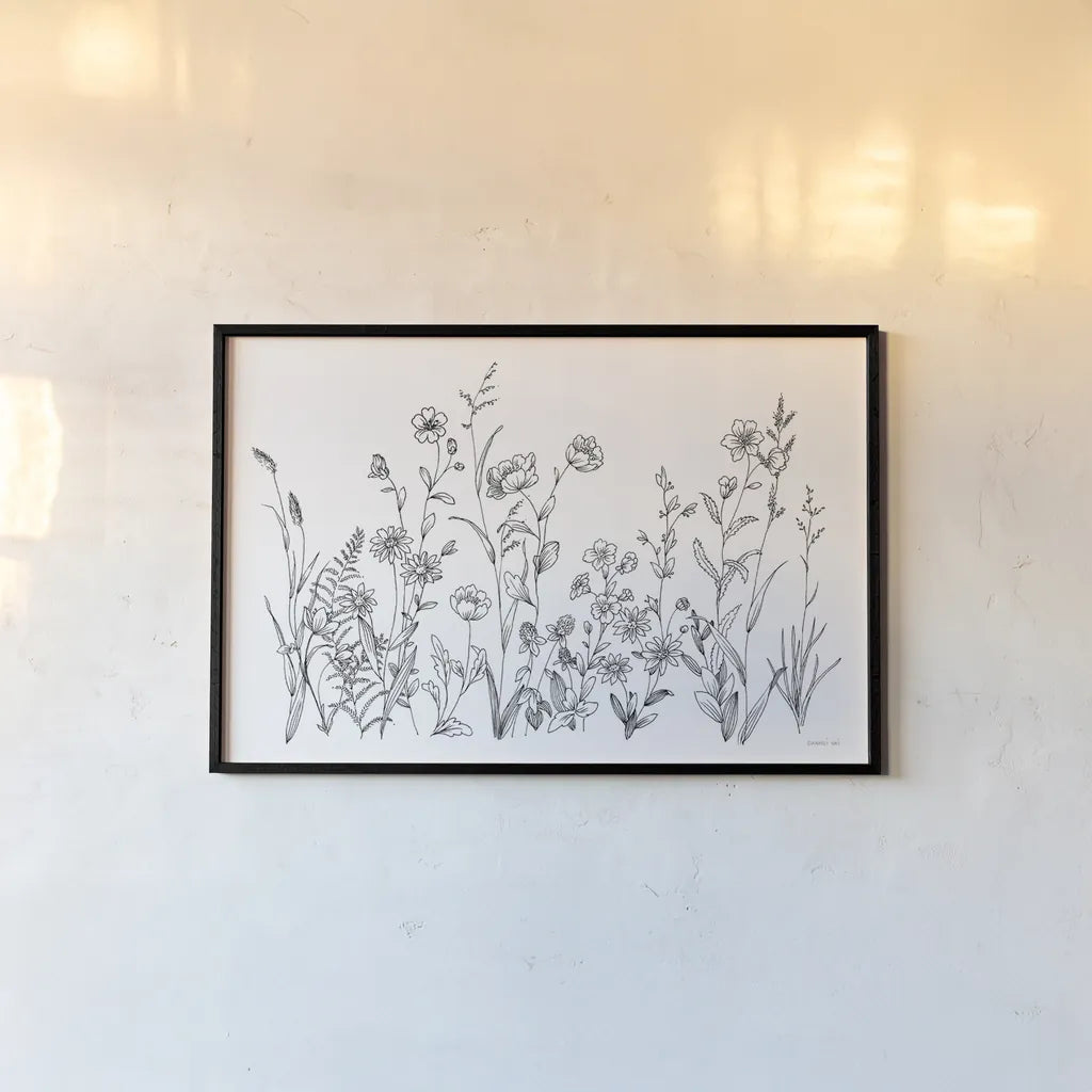 Black and White Garden by Danhui Nai. shown as a paper print in a black flame. Available as a archival giclee rolled canvas, fine art paper, or poster print. SKU 76349i.