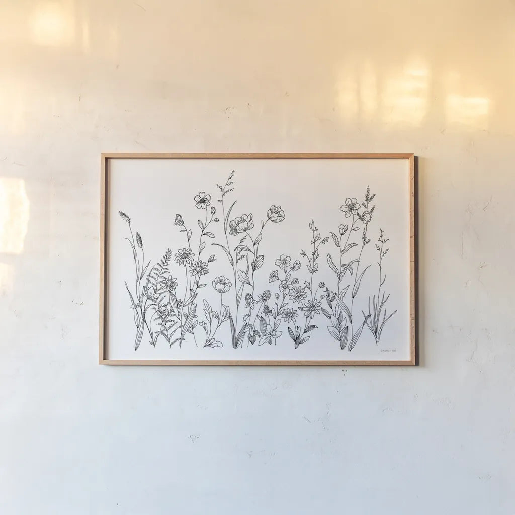 Black and White Garden by Danhui Nai. shown as a paper print in a natural frame. Available as a archival giclee rolled canvas, fine art paper, or poster print. SKU 76349i.