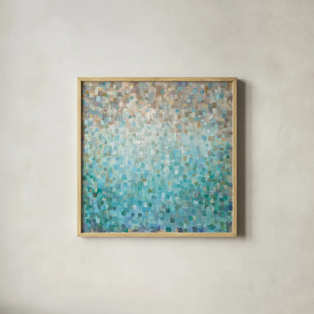 Blocked Abstract by Danhui Nai. Shown in a natural wood glass frame for a timeless modern aesthetic. Available as an archival giclee rolled canvas, fine art paper, or poster print. SKU 32410a.