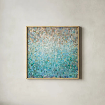 Blocked Abstract by Danhui Nai. Shown in a natural wood glass frame for a timeless modern aesthetic. Available as an archival giclee rolled canvas, fine art paper, or poster print. SKU 32410a.