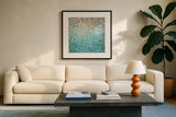 Blocked Abstract by Danhui Nai. Displayed in a glass frame with matte in a clean modern living room. Available as an archival giclee rolled canvas, fine art paper, or poster print. SKU 32410a.
