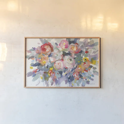 Bloom Burst by Danhui Nai. shown as a paper print in a natural frame. Available as a archival giclee rolled canvas, fine art paper, or poster print. SKU 69677i.