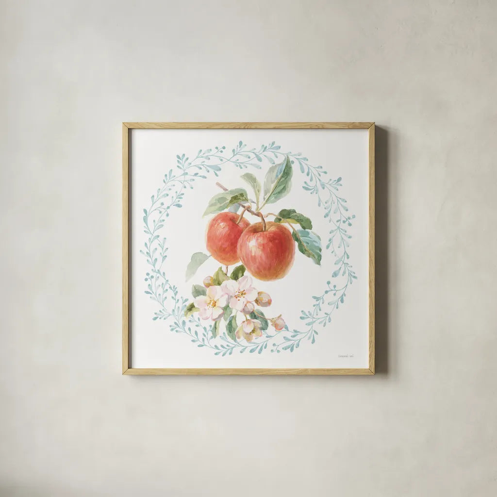 Blooming Orchard II by Danhui Nai. Shown in a natural wood glass frame for a timeless modern aesthetic. Available as an archival giclee rolled canvas, fine art paper, or poster print. SKU 78491a.