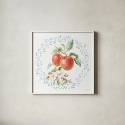 Blooming Orchard II by Danhui Nai. Shown in a crisp white glass frame for a clean and minimalist style. Available as an archival giclee rolled canvas, fine art paper, or poster print. SKU 78491a.