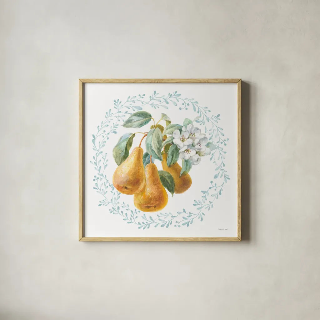 Blooming Orchard IV by Danhui Nai. Shown in a natural wood glass frame for a timeless modern aesthetic. Available as an archival giclee rolled canvas, fine art paper, or poster print. SKU 78493a.