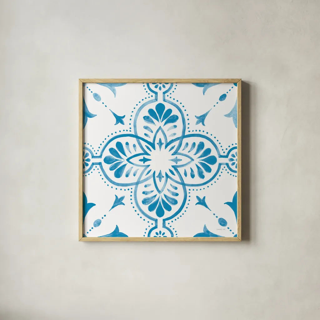 Blooming Orchard Tile I by Danhui Nai. Shown in a natural wood glass frame for a timeless modern aesthetic. Available as an archival giclee rolled canvas, fine art paper, or poster print. SKU 78495a.