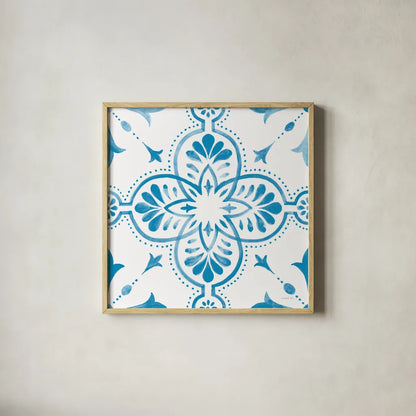 Blooming Orchard Tile I by Danhui Nai. Shown in a natural wood glass frame for a timeless modern aesthetic. Available as an archival giclee rolled canvas, fine art paper, or poster print. SKU 78495a.