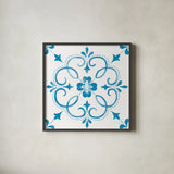Blooming Orchard Tile II by Danhui Nai. Shown in a sleek black glass frame for a contemporary gallery look. Available as an archival giclee rolled canvas, fine art paper, or poster print. SKU 78496a.