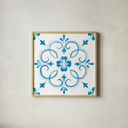Blooming Orchard Tile II by Danhui Nai. Shown in a natural wood glass frame for a timeless modern aesthetic. Available as an archival giclee rolled canvas, fine art paper, or poster print. SKU 78496a.