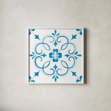 Blooming Orchard Tile II by Danhui Nai. Shown in a crisp white glass frame for a clean and minimalist style. Available as an archival giclee rolled canvas, fine art paper, or poster print. SKU 78496a.