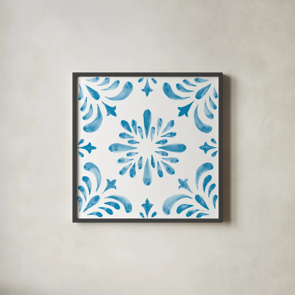 Blooming Orchard Tile III by Danhui Nai. Shown in a sleek black glass frame for a contemporary gallery look. Available as an archival giclee rolled canvas, fine art paper, or poster print. SKU 78497a.