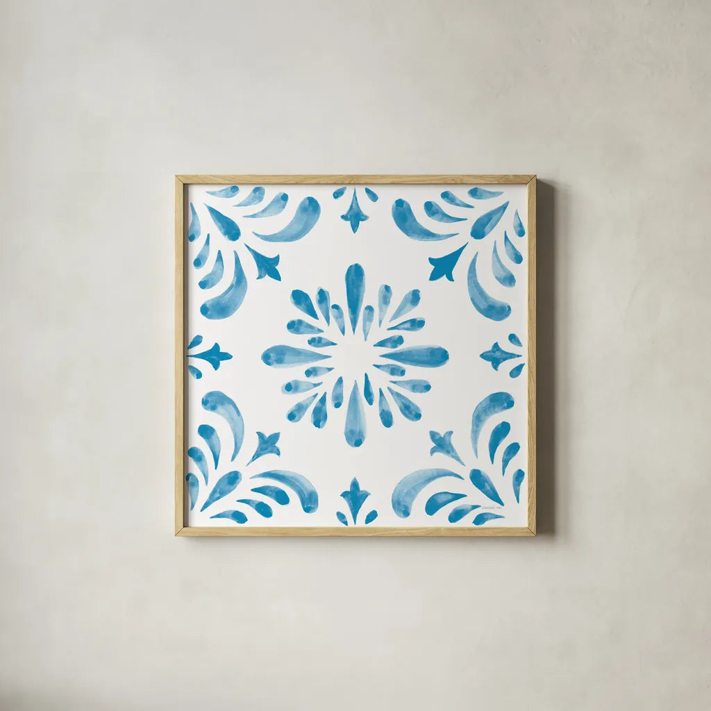 Blooming Orchard Tile III by Danhui Nai. Shown in a natural wood glass frame for a timeless modern aesthetic. Available as an archival giclee rolled canvas, fine art paper, or poster print. SKU 78497a.