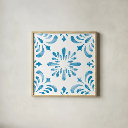 Blooming Orchard Tile III by Danhui Nai. Shown in a natural wood glass frame for a timeless modern aesthetic. Available as an archival giclee rolled canvas, fine art paper, or poster print. SKU 78497a.