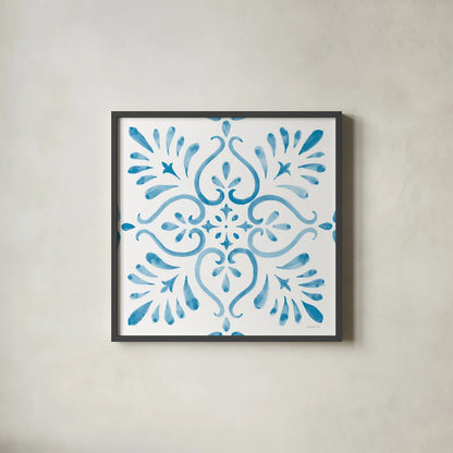 Blooming Orchard Tile IV by Danhui Nai. Shown in a sleek black glass frame for a contemporary gallery look. Available as an archival giclee rolled canvas, fine art paper, or poster print. SKU 78498a.