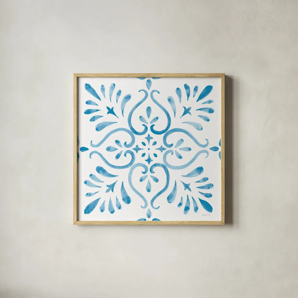 Blooming Orchard Tile IV by Danhui Nai. Shown in a natural wood glass frame for a timeless modern aesthetic. Available as an archival giclee rolled canvas, fine art paper, or poster print. SKU 78498a.