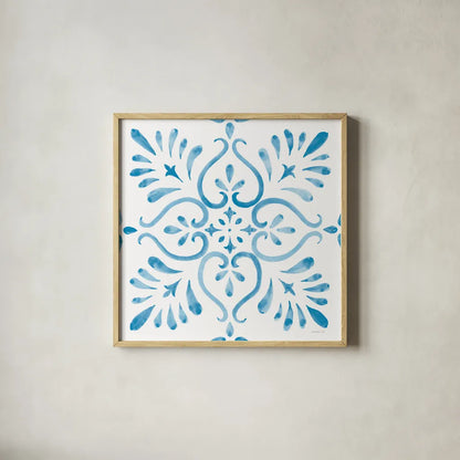 Blooming Orchard Tile IV by Danhui Nai. Shown in a natural wood glass frame for a timeless modern aesthetic. Available as an archival giclee rolled canvas, fine art paper, or poster print. SKU 78498a.