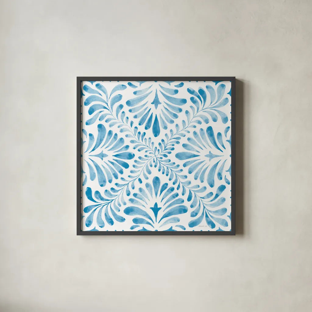 Blooming Orchard Tile VI by Danhui Nai. Shown in a sleek black glass frame for a contemporary gallery look. Available as an archival giclee rolled canvas, fine art paper, or poster print. SKU 78500a.