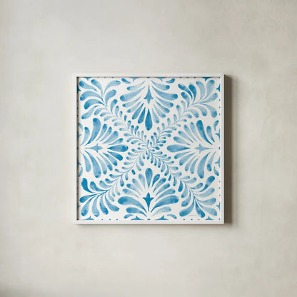 Blooming Orchard Tile VI by Danhui Nai. Shown in a crisp white glass frame for a clean and minimalist style. Available as an archival giclee rolled canvas, fine art paper, or poster print. SKU 78500a.