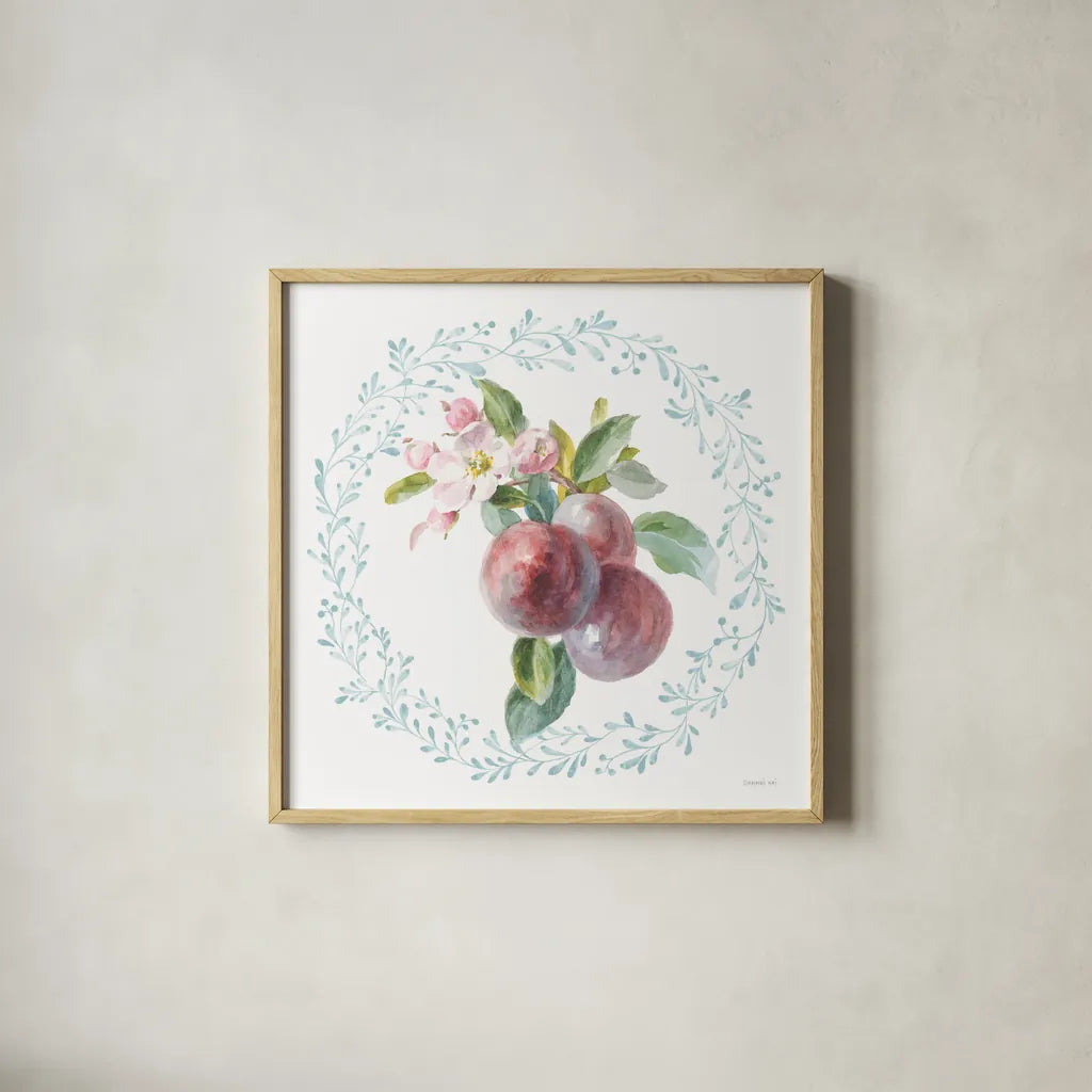 Blooming Orchard V by Danhui Nai. Shown in a natural wood glass frame for a timeless modern aesthetic. Available as an archival giclee rolled canvas, fine art paper, or poster print. SKU 78494a.