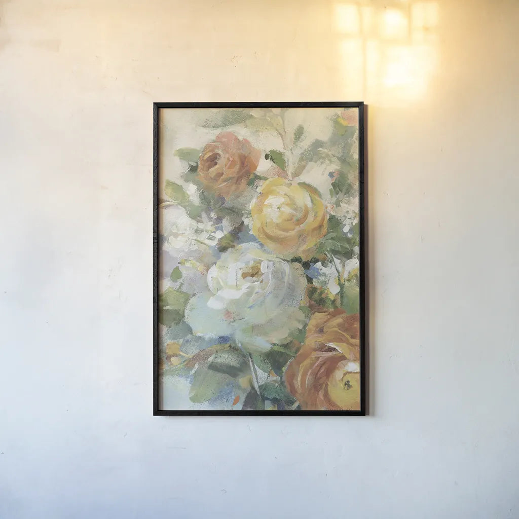 Blooming Splendor I Panel I by Danhui Nai. shown as a paper print in a black flame. Available as a archival giclee rolled canvas, fine art paper, or poster print. SKU 99172h.