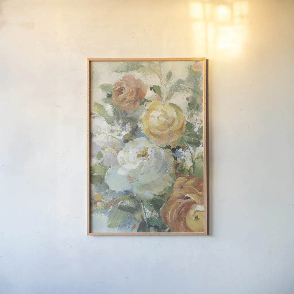 Blooming Splendor I Panel I by Danhui Nai. shown as a paper print in a natural frame. Available as a archival giclee rolled canvas, fine art paper, or poster print. SKU 99172h.