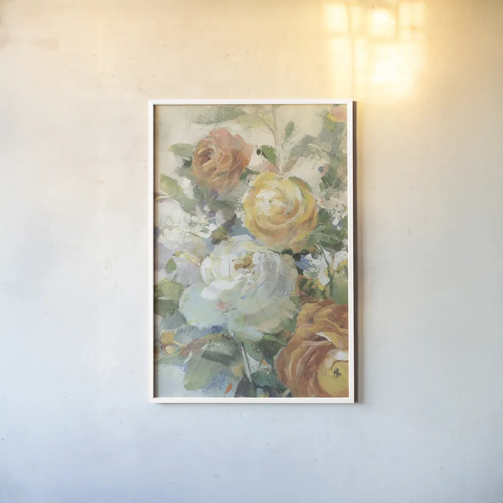 Blooming Splendor I Panel I by Danhui Nai. shown as a paper print in a white frame. Available as a archival giclee rolled canvas, fine art paper, or poster print. SKU 99172h.