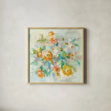 Blooming Splendor V by Danhui Nai. Shown in a natural wood glass frame for a timeless modern aesthetic. Available as an archival giclee rolled canvas, fine art paper, or poster print. SKU 59190a.