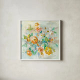 Blooming Splendor V by Danhui Nai. Shown in a crisp white glass frame for a clean and minimalist style. Available as an archival giclee rolled canvas, fine art paper, or poster print. SKU 59190a.