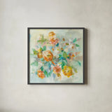 Blooming Splendor V Dark by Danhui Nai. Shown in a sleek black glass frame for a contemporary gallery look. Available as an archival giclee rolled canvas, fine art paper, or poster print. SKU 62411a.