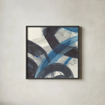 Blue Brushy Abstract I Crop by Danhui Nai. Shown in a sleek black glass frame for a contemporary gallery look. Available as an archival giclee rolled canvas, fine art paper, or poster print. SKU 60195a.