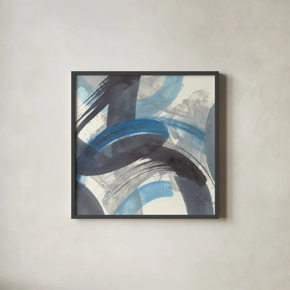 Blue Brushy Abstract II Crop by Danhui Nai. Shown in a sleek black glass frame for a contemporary gallery look. Available as an archival giclee rolled canvas, fine art paper, or poster print. SKU 60196a.