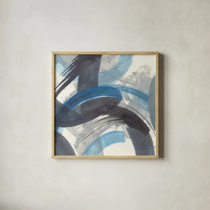 Blue Brushy Abstract II Crop by Danhui Nai. Shown in a natural wood glass frame for a timeless modern aesthetic. Available as an archival giclee rolled canvas, fine art paper, or poster print. SKU 60196a.