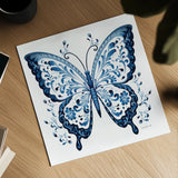 Blue Butterfly I by Danhui Nai. Shown as a detailed flat fine art print, highlighting archival giclee quality. Available as an archival giclee rolled canvas, fine art paper, or poster print. SKU 99152a.