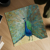 Blue Peacock Cream by Danhui Nai. Shown as a detailed flat fine art print, highlighting archival giclee quality. Available as an archival giclee rolled canvas, fine art paper, or poster print. SKU 28519a.