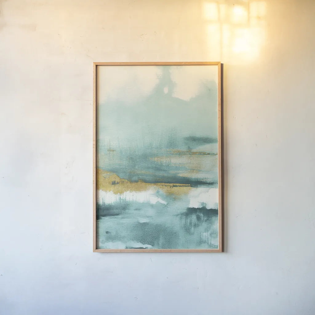 Blue Saffron I by Danhui Nai. shown as a paper print in a natural frame. Available as a archival giclee rolled canvas, fine art paper, or poster print. SKU 65133h.