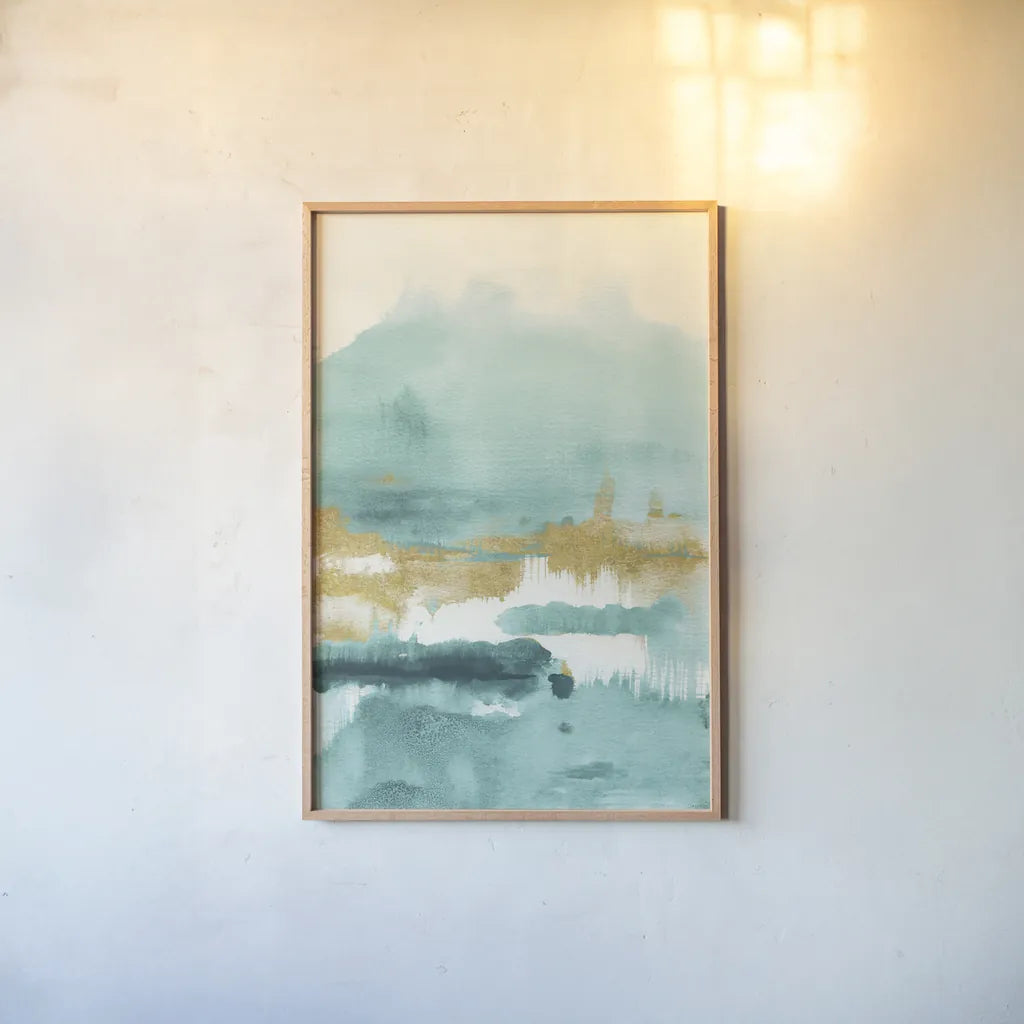Blue Saffron II by Danhui Nai. shown as a paper print in a natural frame. Available as a archival giclee rolled canvas, fine art paper, or poster print. SKU 65134h.
