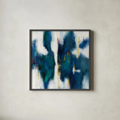 Blue Texture I by Danhui Nai. Shown in a sleek black glass frame for a contemporary gallery look. Available as an archival giclee rolled canvas, fine art paper, or poster print. SKU 47249a.