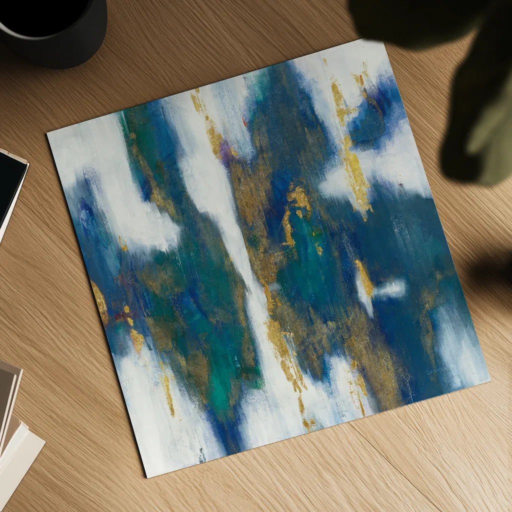 Blue Texture I Gold by Danhui Nai. Shown as a detailed flat fine art print, highlighting archival giclee quality. Available as an archival giclee rolled canvas, fine art paper, or poster print. SKU 65921a.