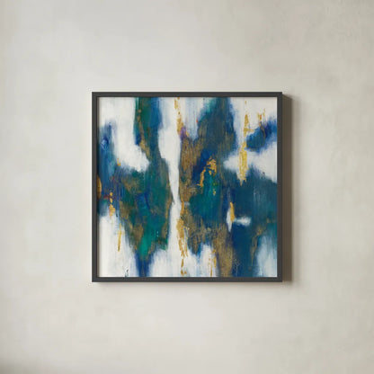 Blue Texture I Gold by Danhui Nai. Shown in a sleek black glass frame for a contemporary gallery look. Available as an archival giclee rolled canvas, fine art paper, or poster print. SKU 65921a.