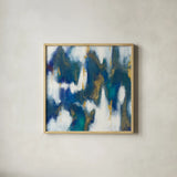 Blue Texture II Gold by Danhui Nai. Shown in a natural wood glass frame for a timeless modern aesthetic. Available as an archival giclee rolled canvas, fine art paper, or poster print. SKU 65922a.