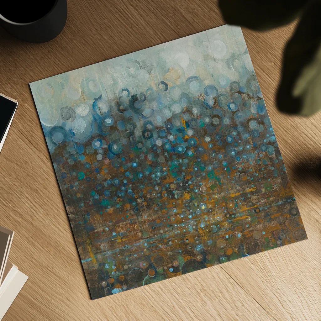 Blue and Bronze Dots by Danhui Nai. Shown as a detailed flat fine art print, highlighting archival giclee quality. Available as an archival giclee rolled canvas, fine art paper, or poster print. SKU 28386a.