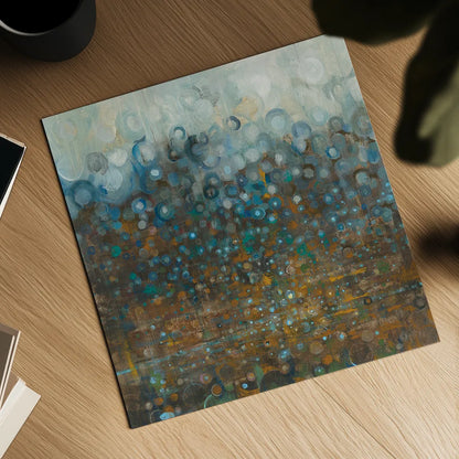 Blue and Bronze Dots by Danhui Nai. Shown as a detailed flat fine art print, highlighting archival giclee quality. Available as an archival giclee rolled canvas, fine art paper, or poster print. SKU 28386a.