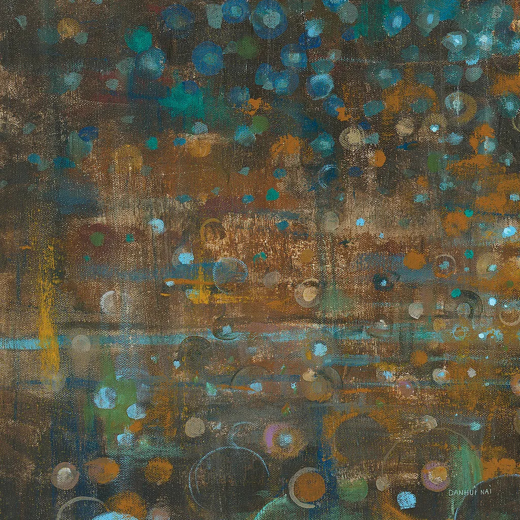 Blue and Bronze Dots IX by Danhui Nai. SKU 29771a. Archival Giclee Fine art print for wall decor.