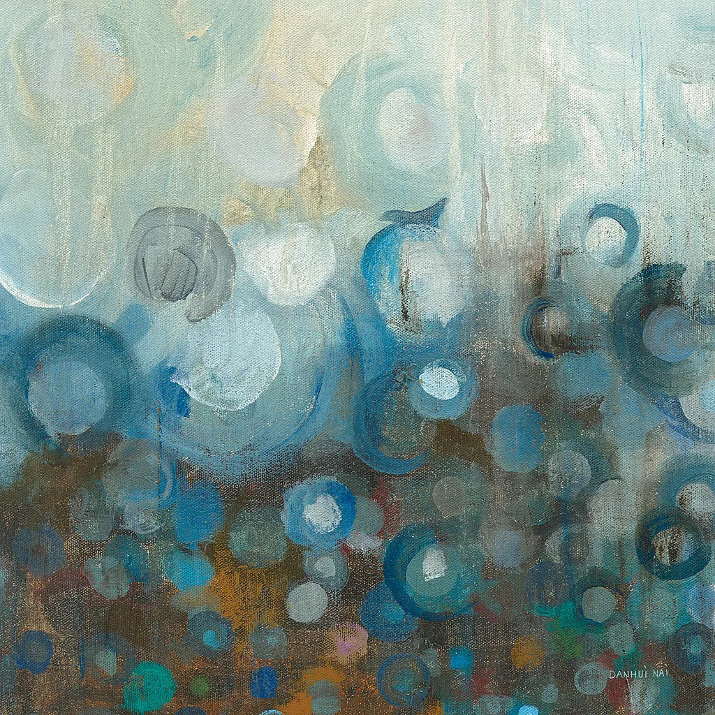 Blue and Bronze Dots VII by Danhui Nai. SKU 29769a. Archival Giclee Fine art print for wall decor.